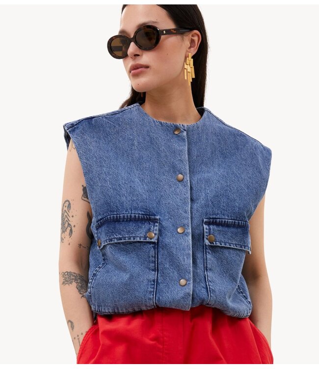 BY-BAR Gilet Maggie denim sleeveless jacket mid denim