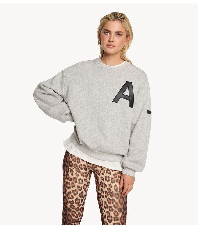 Alix The Label Trui ladies knitted leather a sweater soft grey melange