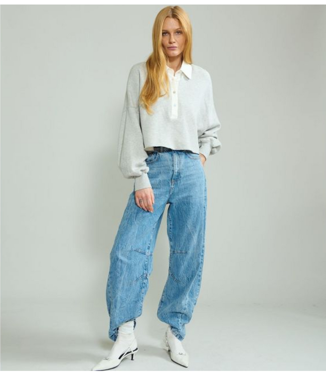 OU. Trui Sweater Polo Retouche grey melange