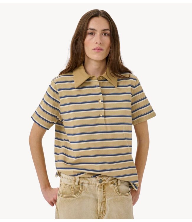 My Essential Wardrobe Top MWAsla Polo Tee Light Capers Strip