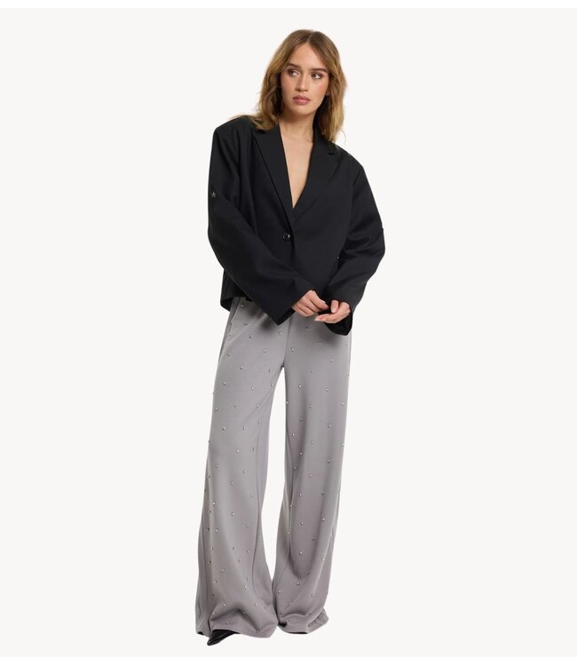 Refined Department Broek ladies knitted relaxed wide stone pants DOLCE GREY MELANGE