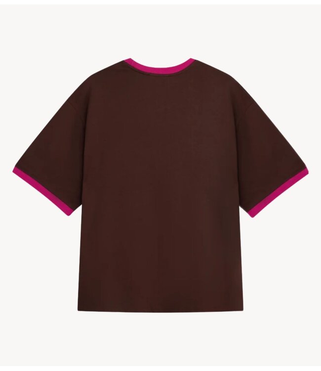 Refined Department T-shirt ladies knitted oversized t-shirt LOUI BROWN