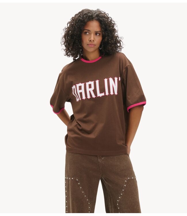 Refined Department T-shirt ladies knitted oversized t-shirt LOUI BROWN