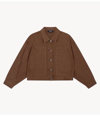 Refined Department Broek ladies woven oversized studded jeans jacket HONNI BROWN