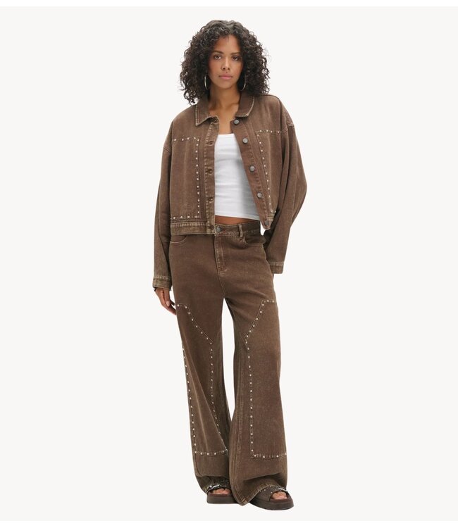 Refined Department Broek ladies woven oversized studded jeans jacket HONNI BROWN