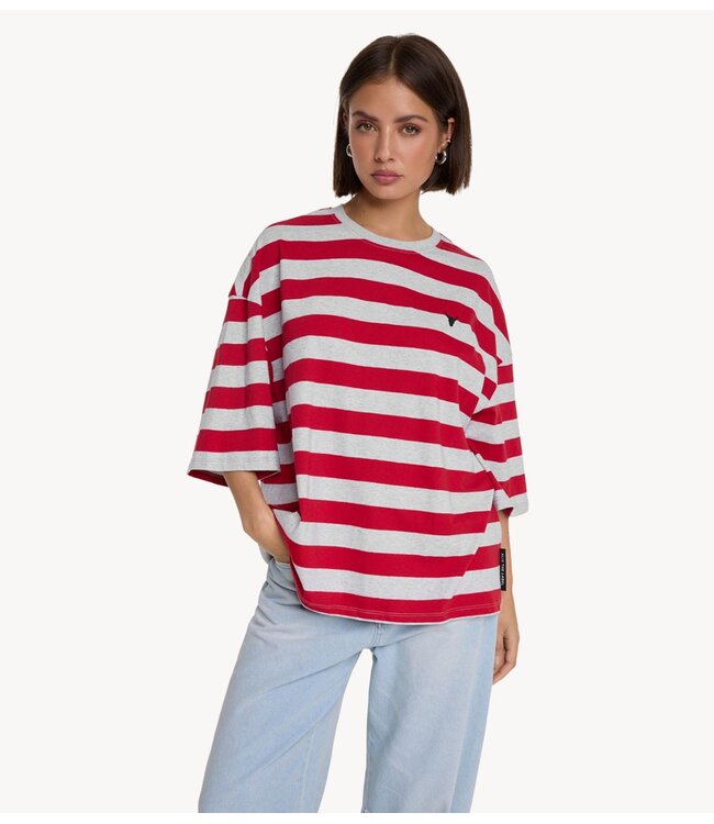 Alix The Label T-shirt ladies knitted block stripe t-shirt cerise