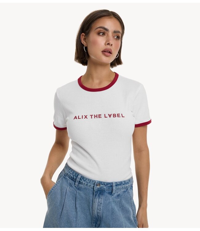 Alix The Label T-shirt ladies knitted ringer t-shirt soft white