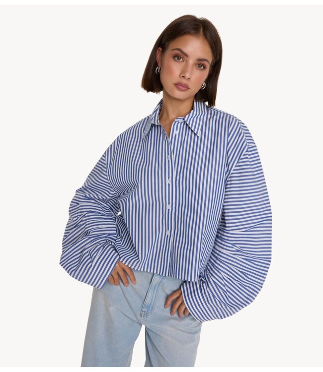 Alix The Label Blouse ladies woven fancy striped blouse royal blue