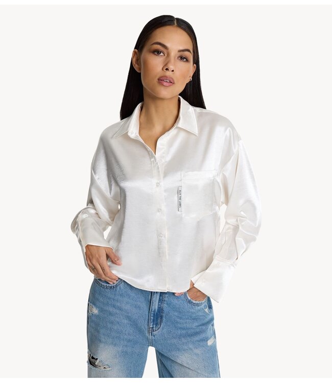 Alix The Label Blouse ladies woven cropped subtle satin blouse soft white