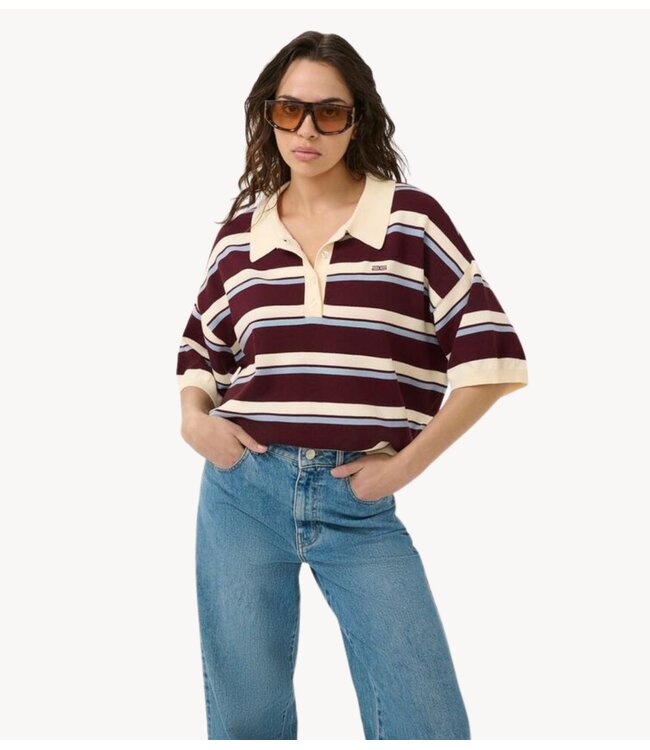 Gestuz Top GZtaia ss polo pullover Egret/Cabernet/Poinsettia multi color