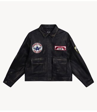 Alix The Label Jacket ladies woven leather patch jacket black