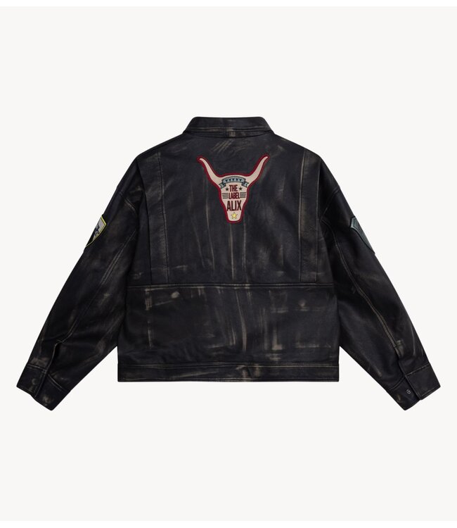Alix The Label Jacket ladies woven leather patch jacket black