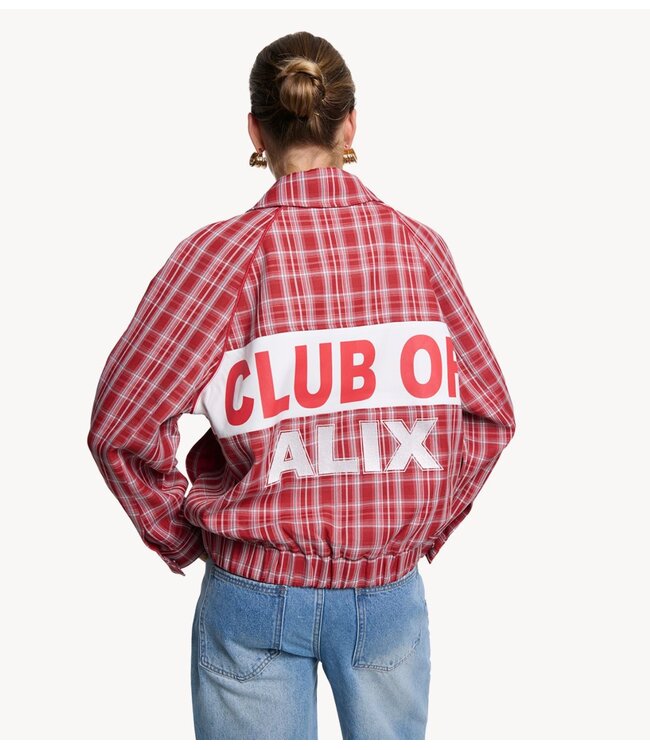 Alix The Label Jacket ladies woven checked bomber cerise
