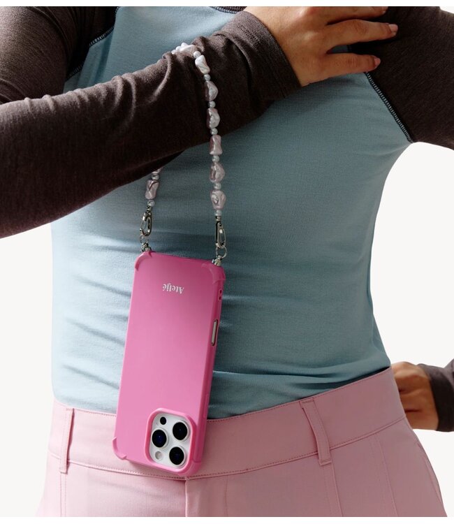 Ateljé Telefoonkoord short Pink pearl cord