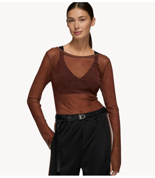 10DAYS Topmesh long sleeve monogram dark truffle