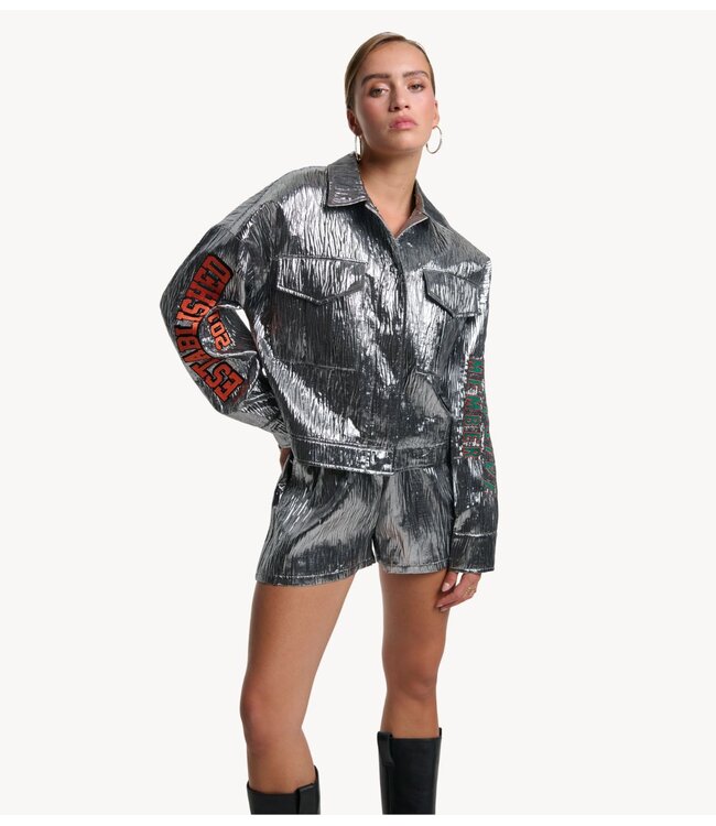 Alix The Label Jack ladies woven silver artwork jacket SILVER