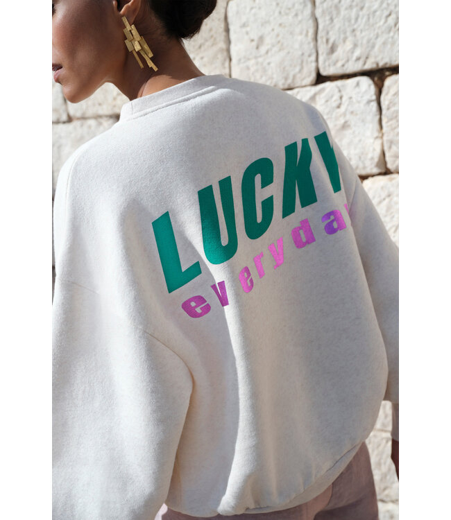 BY-BAR Trui bibi melange lucky everyday sweater oyster melee