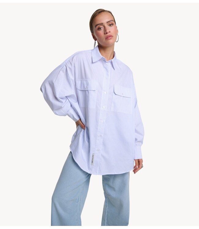 Alix The Label Blouse ladies woven pinstripe blouse  SOFT WHITE