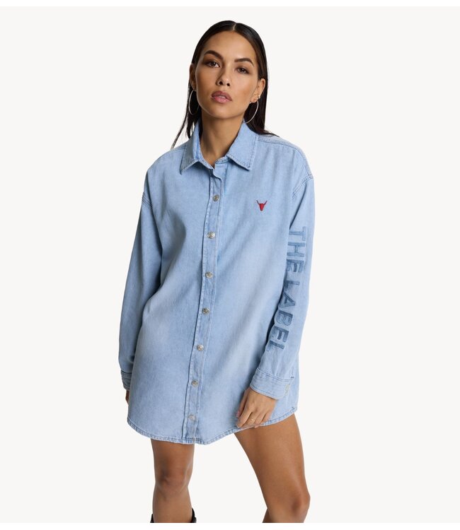 Alix The Label Blouse ladies woven flowy denim oversized blouse  LIGHT BLUE DENIM