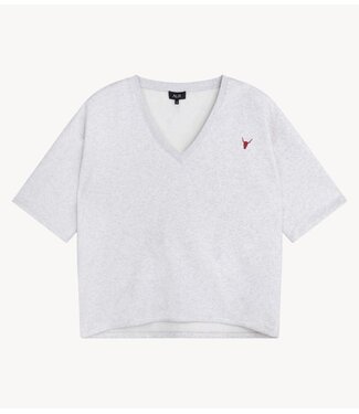Alix The Label Trui ladies knitted v-neck shortsleeve sweater SUPER LIGHT GREY MELANGE