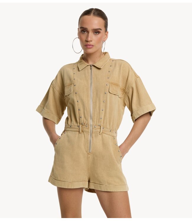 Refined Department Jumpsuit ladies woven relaxed studs jumpsuit KATE CAMEL