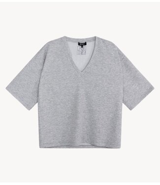 Refined Department T-shirt ladies knitted oversized v-neck t-shirt DOLLA GREY MELANGE