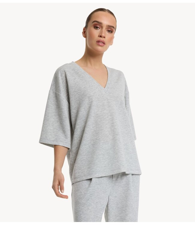 Refined Department T-shirt ladies knitted oversized v-neck t-shirt DOLLA GREY MELANGE