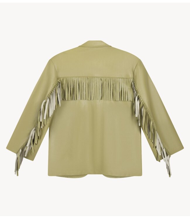 Refined Department Jack ladies woven oversized pu fringe jacket TORI MATCHA