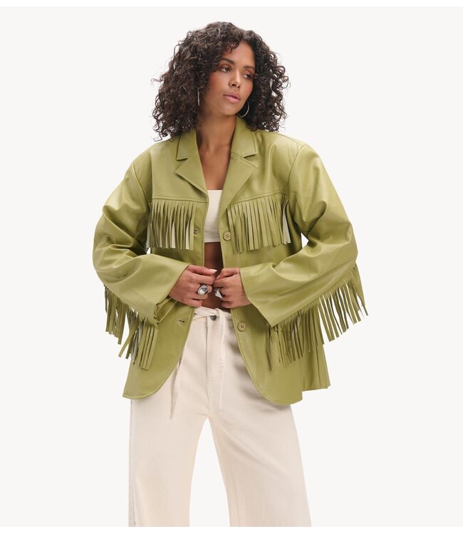 Refined Department Jack ladies woven oversized pu fringe jacket TORI MATCHA