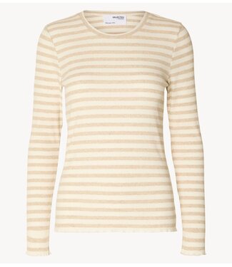 Selected Top SLWANNA LS CREW NECK TEE STR NOOS Oatmeal W SNOW WHITE STRIPES