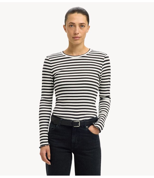 Selected Top SLWANNA LS CREW NECK TEE STR NOOS Black W SNOW WHITE STRIPES