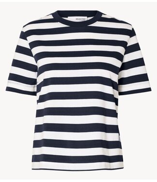 Selected Top SLWESSENTIAL SS STRIPED BOXY TEE NOOS Dark Sapphire BRIGHT WHITE