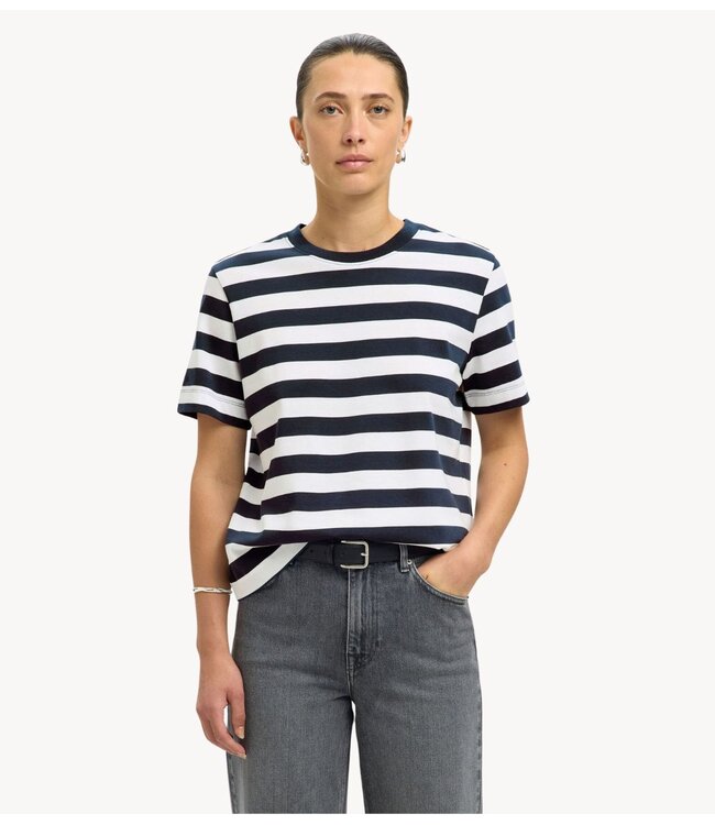 Selected Top SLWESSENTIAL SS STRIPED BOXY TEE NOOS Dark Sapphire BRIGHT WHITE