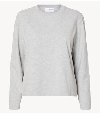 Selected Top SLWESSENTIAL LS BOXY TEE NOOS Light Grey Melange