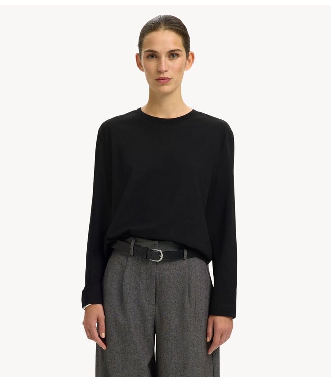 Selected Top SLWESSENTIAL LS BOXY TEE NOOS bright black