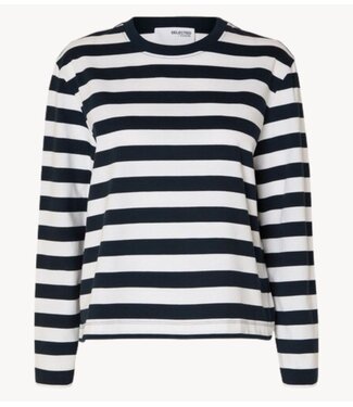 Selected Top SLWESSENTIAL LS STRIPED BOXY TEE NOOS  Dark Sapphire BRIGHT WHITE - WIDE