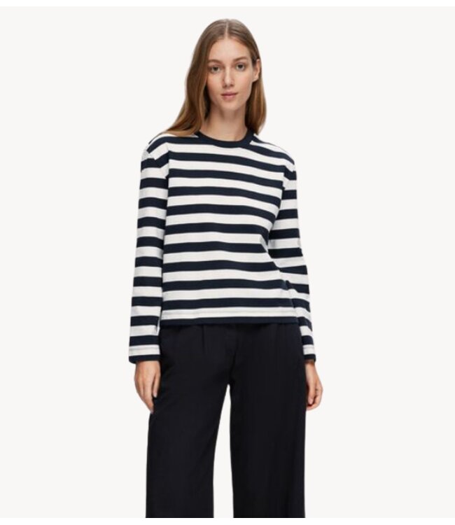 Selected Top SLWESSENTIAL LS STRIPED BOXY TEE NOOS  Dark Sapphire BRIGHT WHITE - WIDE