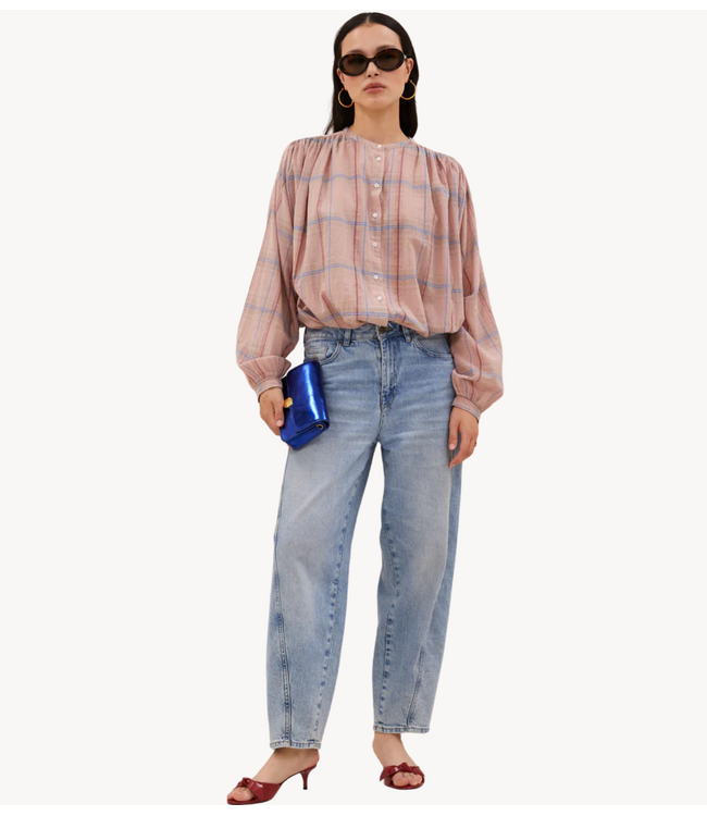 BY-BAR Blouse nyka pink check blouse blush pink check