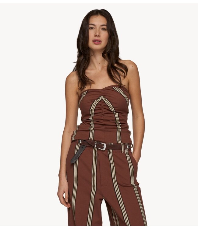 10DAYS Top strapless top stripes deep brown