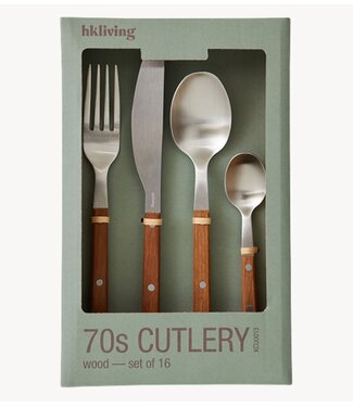 HKLIVING Bestek 70s cutlery: wood, set of 16