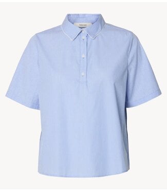 Selected Top SLFGINA RELAXED SS CROCHET EDGE POLO B Azurine STRIPE