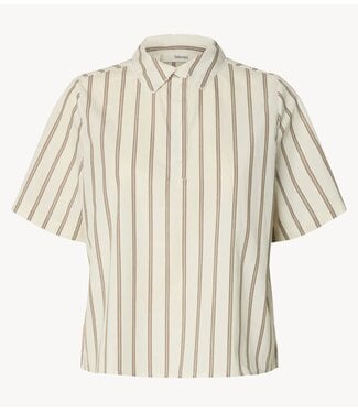 Selected Top SLFGINA RELAXED SS CROCHET EDGE POLO B Etherea STRIPE