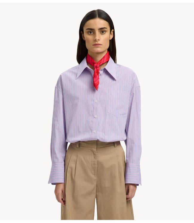 Selected Blouse SLFHOTEL AMOUR OVERSIZE LS SHIRT B Pink Blue + White