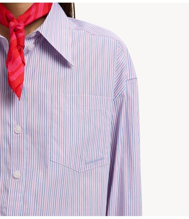 Selected Blouse SLFHOTEL AMOUR OVERSIZE LS SHIRT B Pink Blue + White