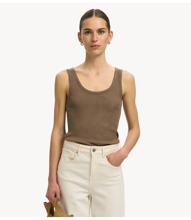 Selected Top SLWANNA U-NECK TANK TOP NOOS Chocolate Chip