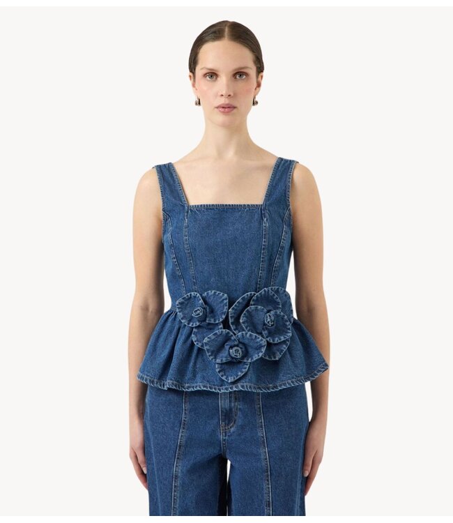 YAS Top YASELSIE SL PEPLUM DENIM TOP - SHOWAB Medium Blue Denim