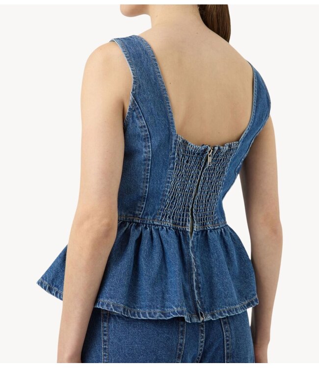 YAS Top YASELSIE SL PEPLUM DENIM TOP - SHOWAB Medium Blue Denim
