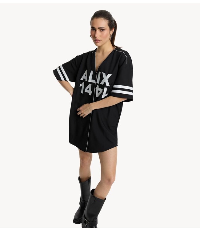 Alix The Label Jurk ladies woven baseball shirt dress BLACK