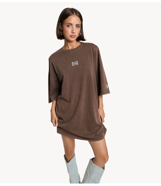 Alix The Label Jurk ladies knitted Alix t-shirt dress BROWN