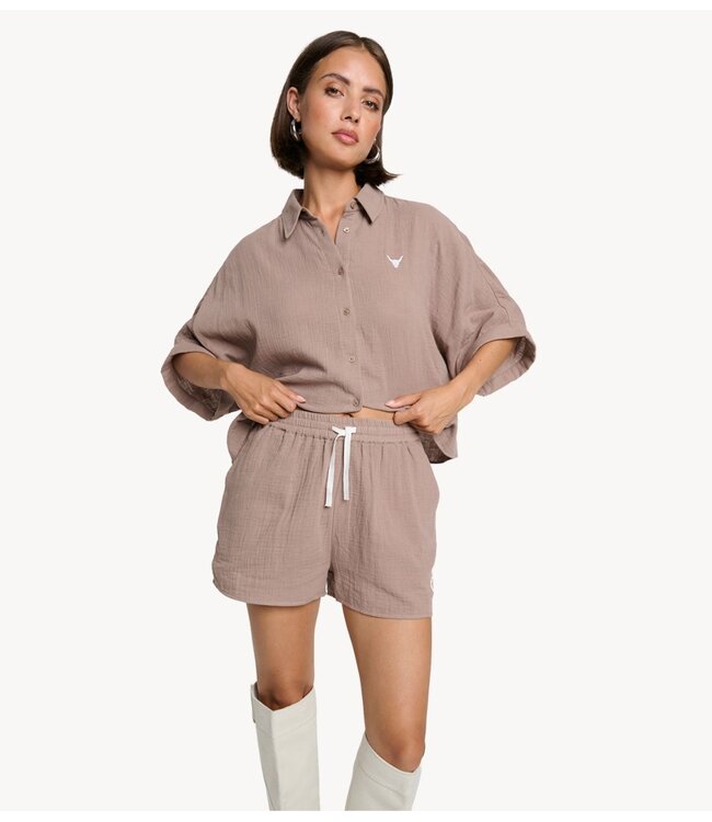 Alix The Label Broek ladies woven crinkle shorts TAUPE